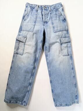 MOTHER Superior Spinner Cargo Jeans 26 Wide Leg High Rise Blue Let's Bounce